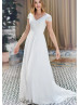 Cap Sleeves Ivory Lace Tulle Chic Wedding Dress